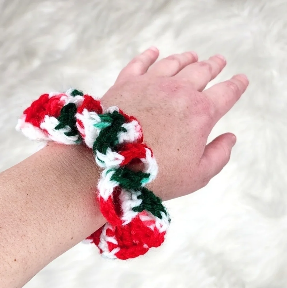 Handmade Textured Crocheted Scrunchies Ponytail Holder Hair Tie Set Of 3 - New